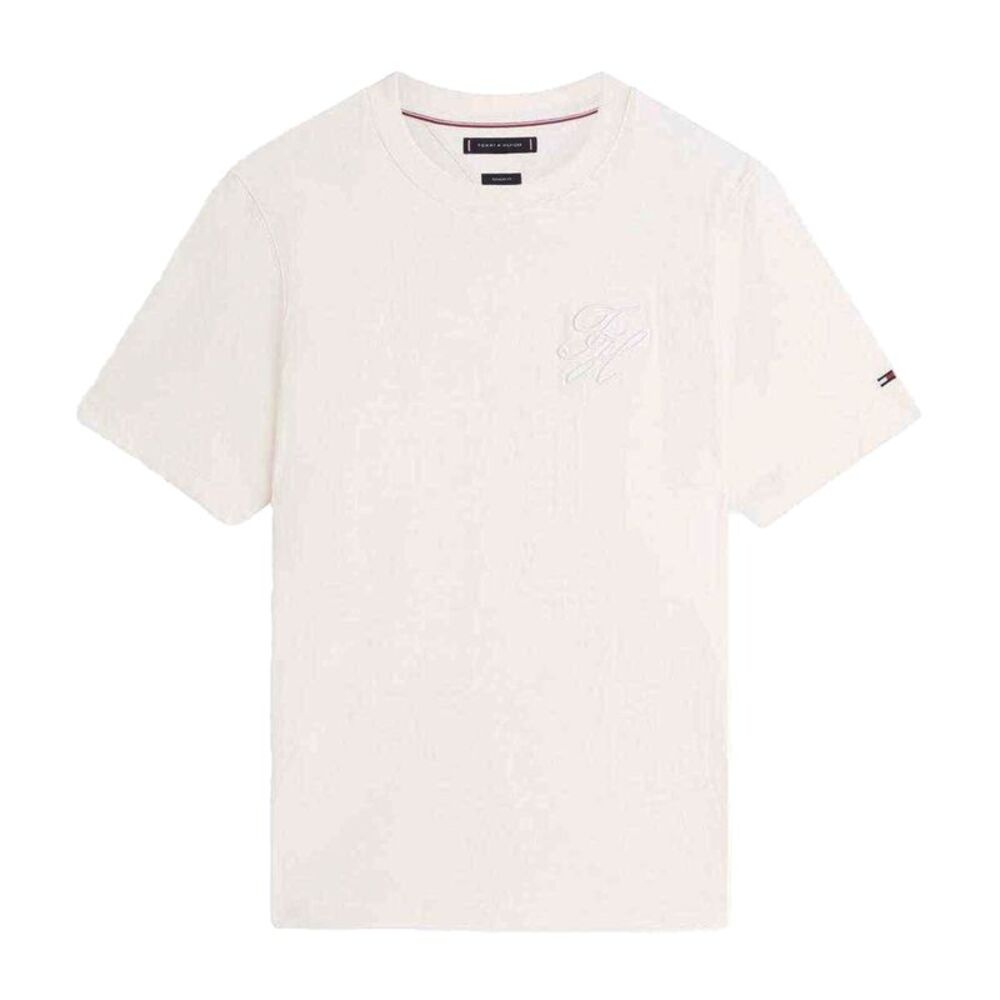 Tommy Hilfiger Mens Embroidered Logo Interlock T-Shirt / Ivory/Petal